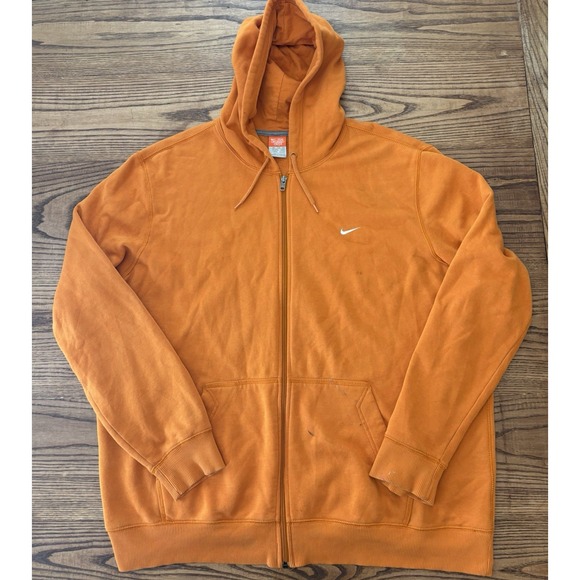 Vintage Nike Men's 2XL Burnt Orange Swoosh Full Zip Streetwear Hoodie Sweatshirt - Picture 1 of 10